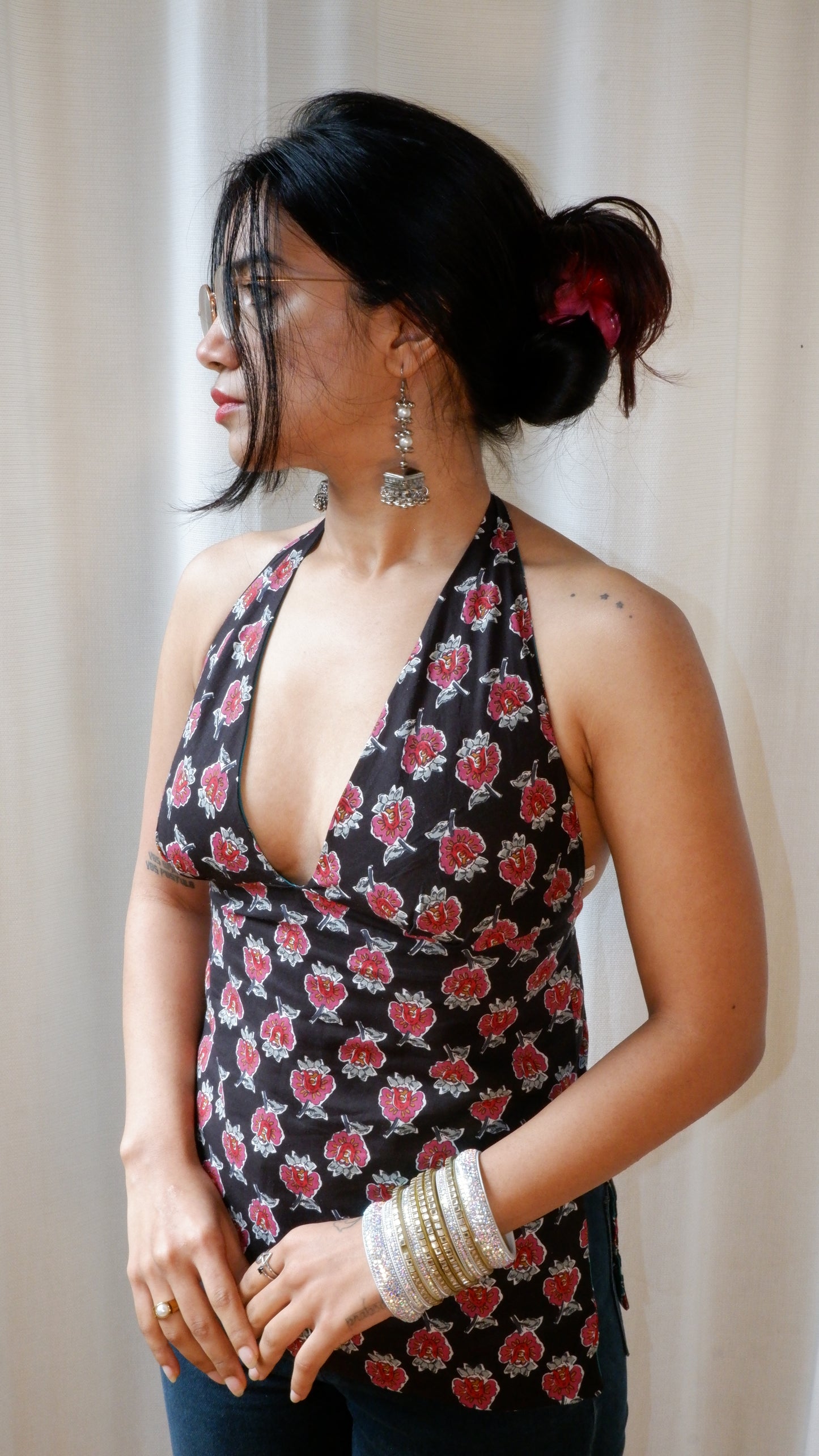 Moonlit Petals Y2K halter top