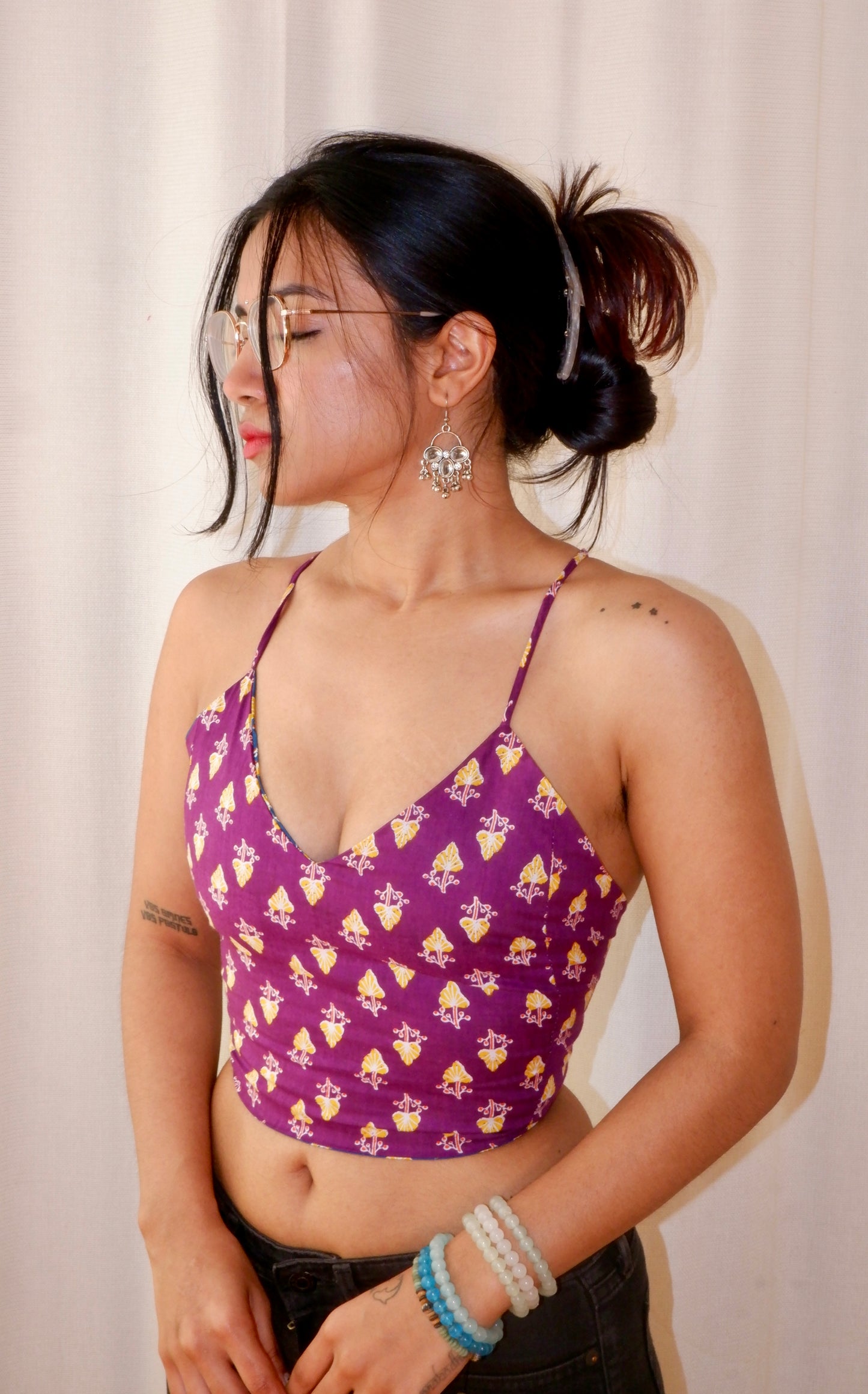 Botanical blue Backless Crop Top