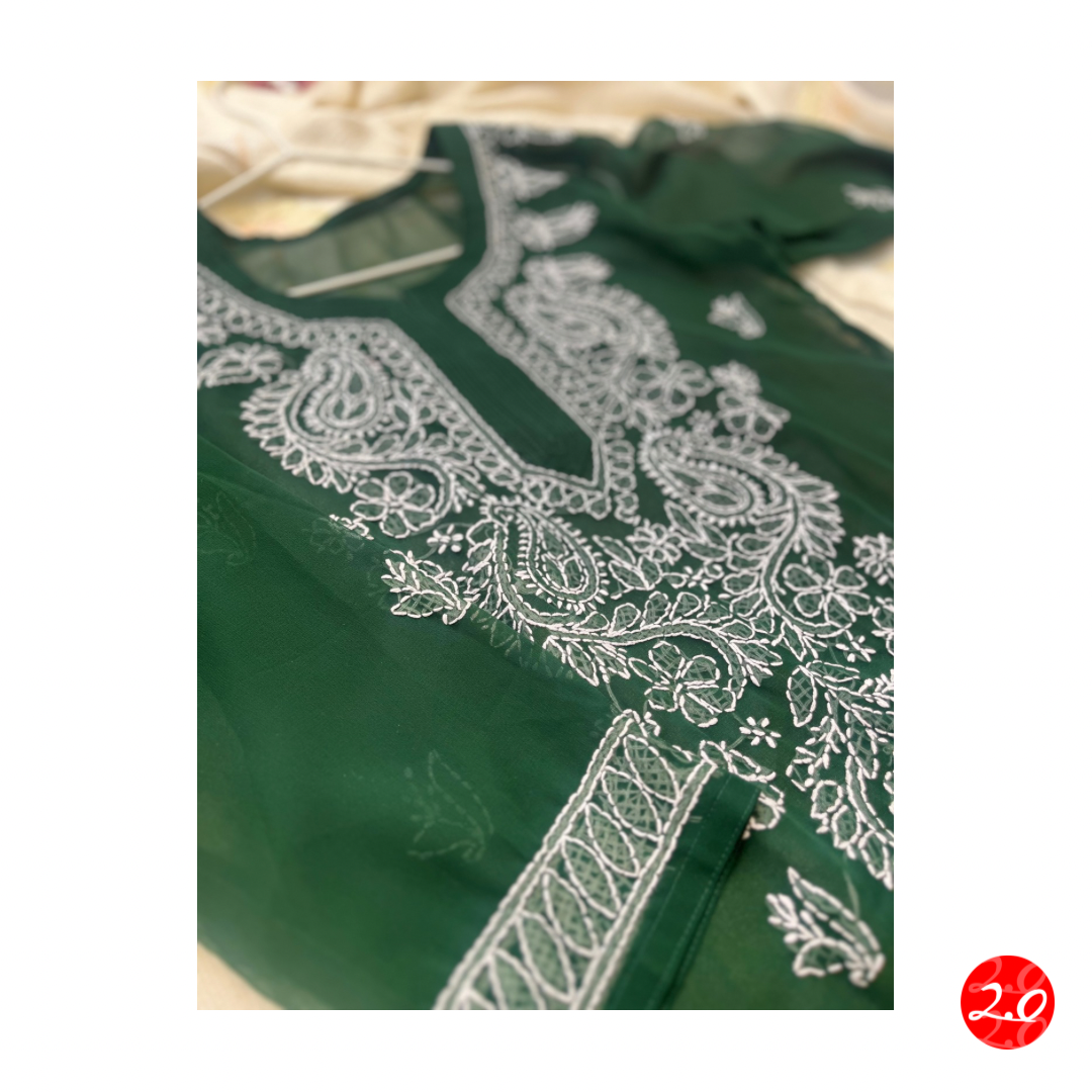 Bottle green Chikankari Kurti