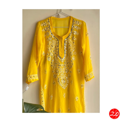 Haldi Mirror Chikankari Kurti