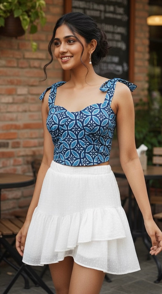 Indigo Floret corset top