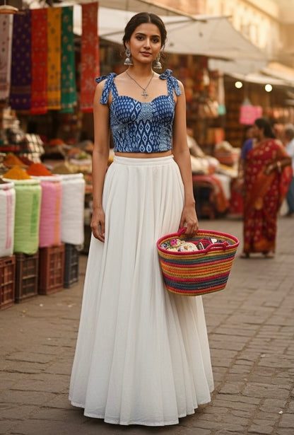 Indigo collage corset top