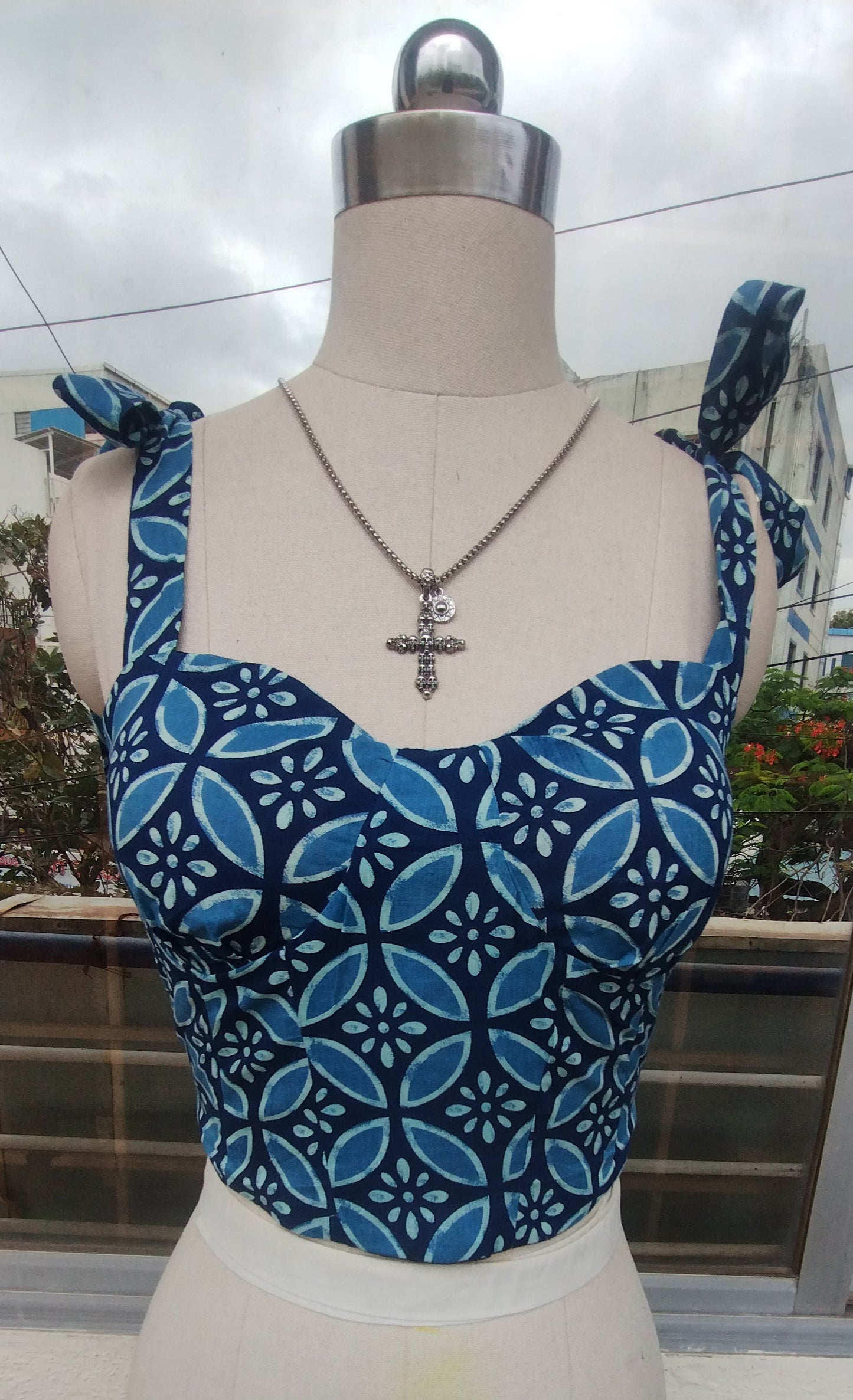 Indigo Floret corset top