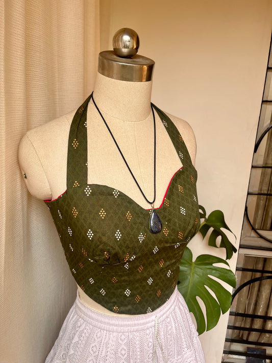 Green-pink Reversible Corset top