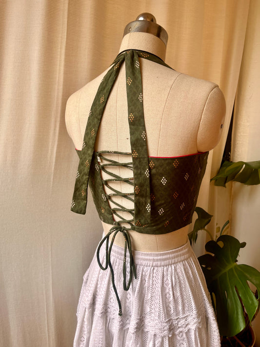 Green-pink Reversible Corset top