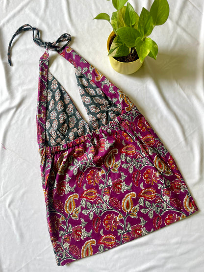 Dark botanical Y2K halter top
