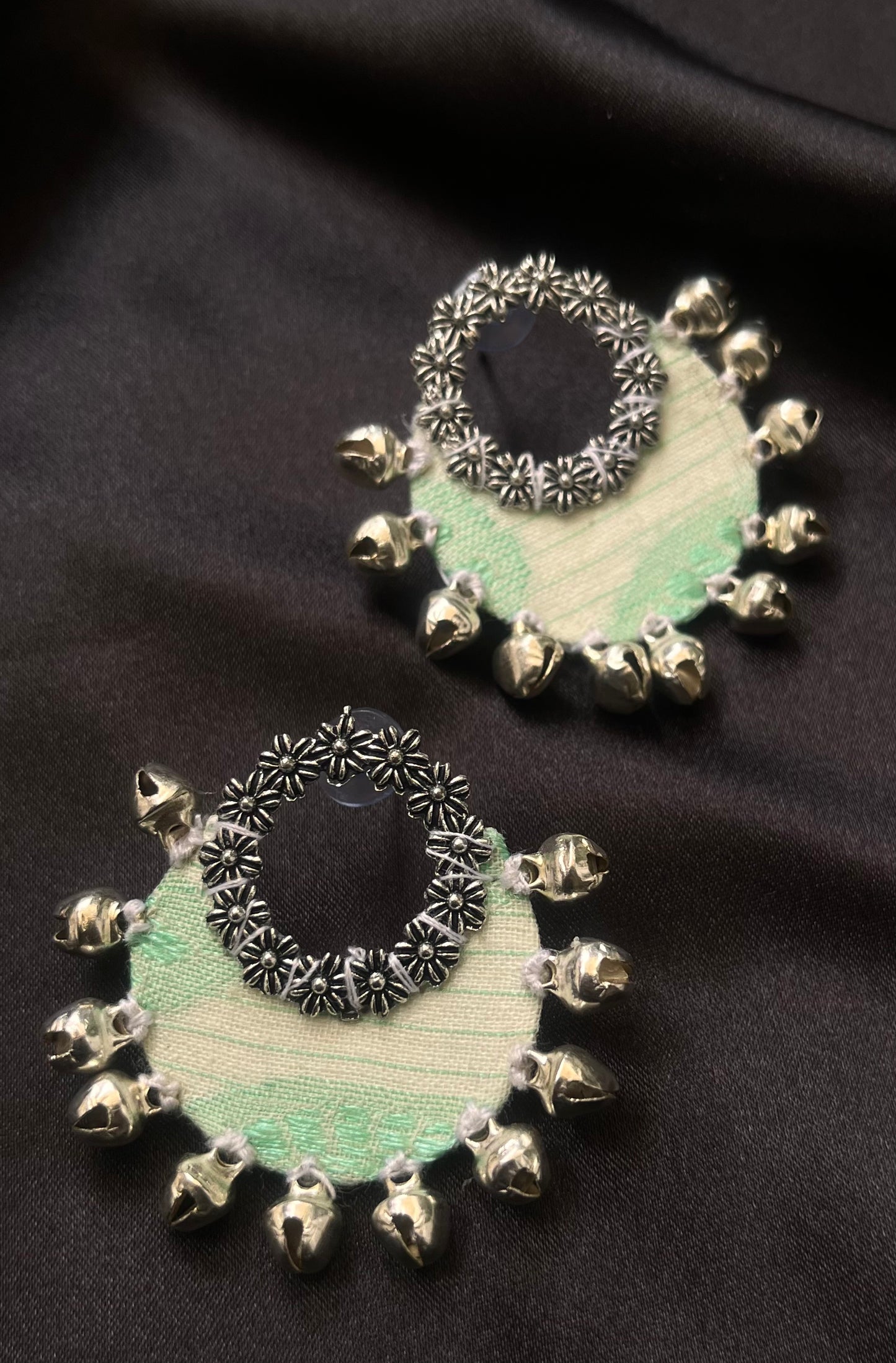 Green Brocade Hoops