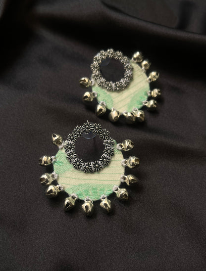 Green Brocade Hoops