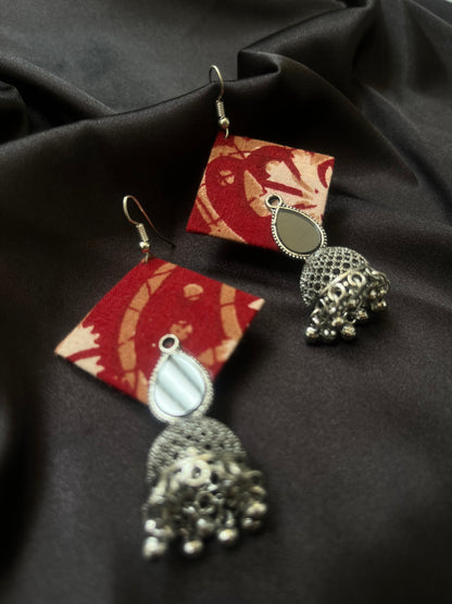 Red kalamkari Jhumkas