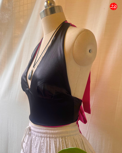 Magenta-Black Reversible Halter Top