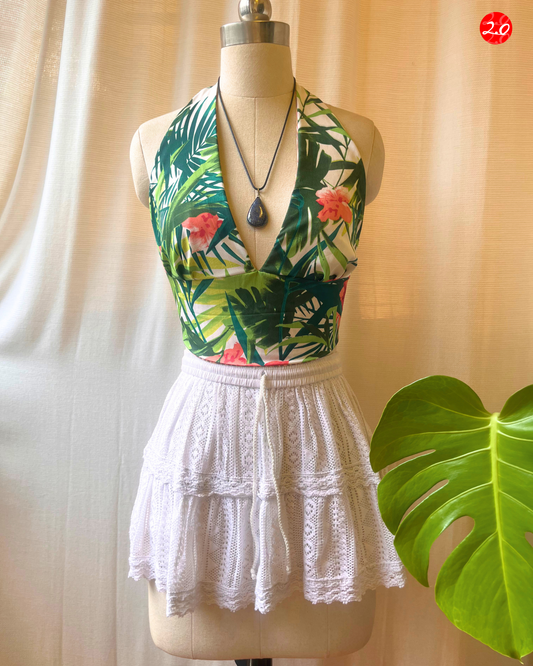 Tropical Striped Reversible Halter Top