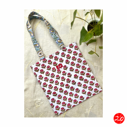 Floral Red-Blue Reversible Tote bag