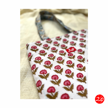 Floral Red-Blue Reversible Tote bag