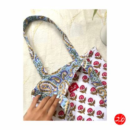 Floral Red-Blue Reversible Tote bag