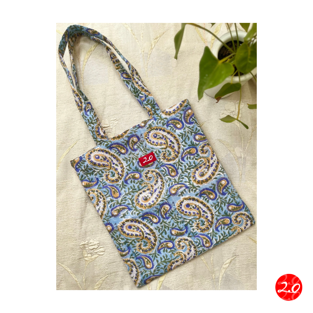 Floral Red-Blue Reversible Tote bag