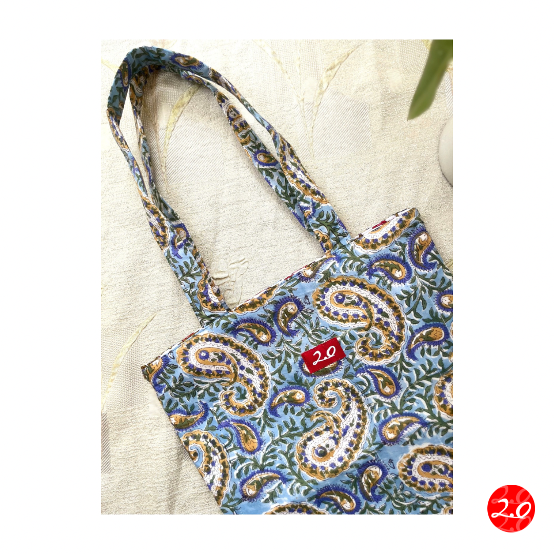 Floral Red-Blue Reversible Tote bag