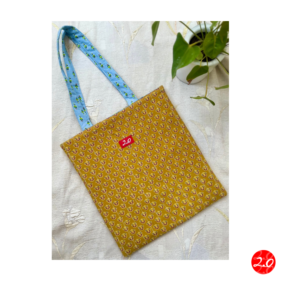 Mustard Blue Reversible Tote bag