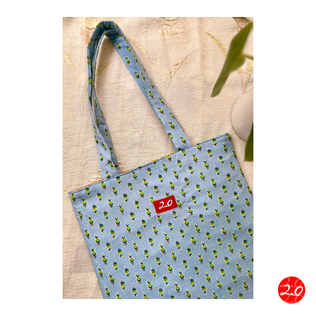 Mustard Blue Reversible Tote bag