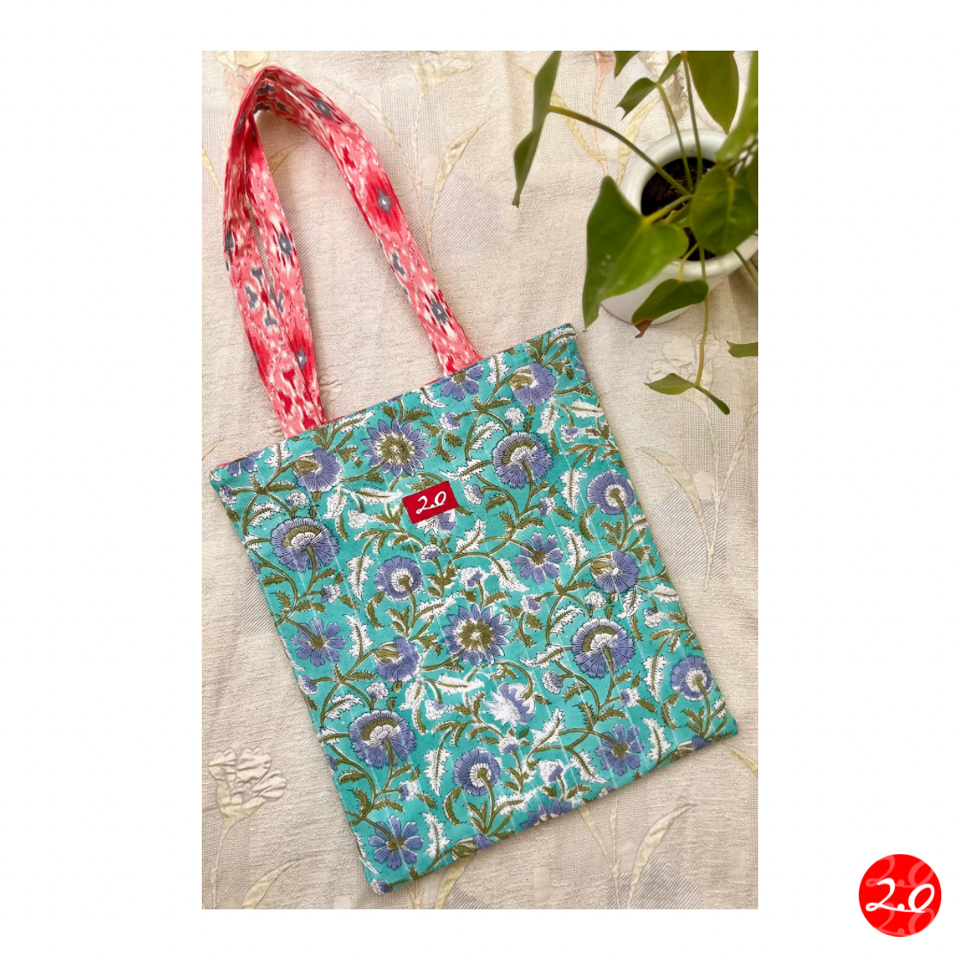 Floral Pink-Blue Reversible Tote bag