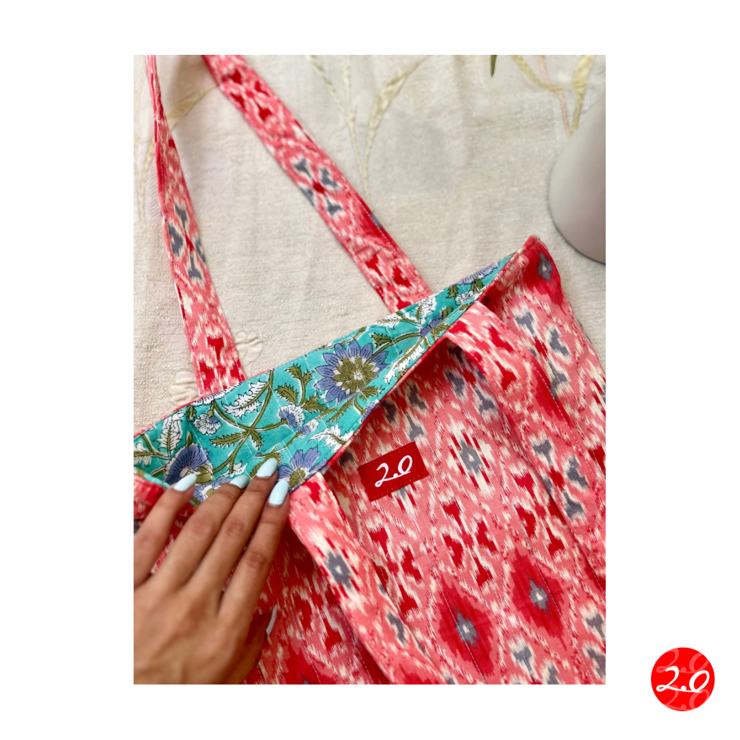 Floral Pink-Blue Reversible Tote bag