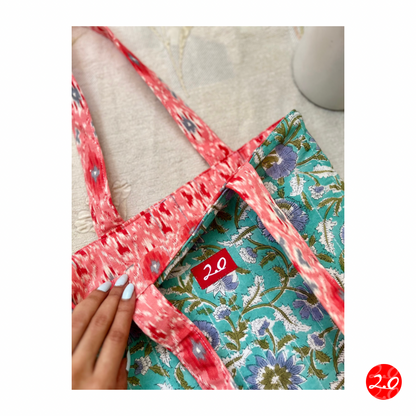 Floral Pink-Blue Reversible Tote bag