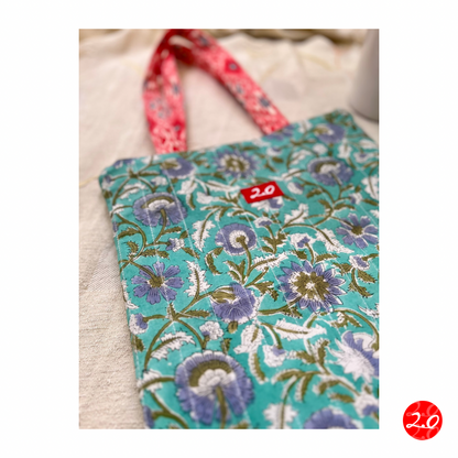 Floral Pink-Blue Reversible Tote bag