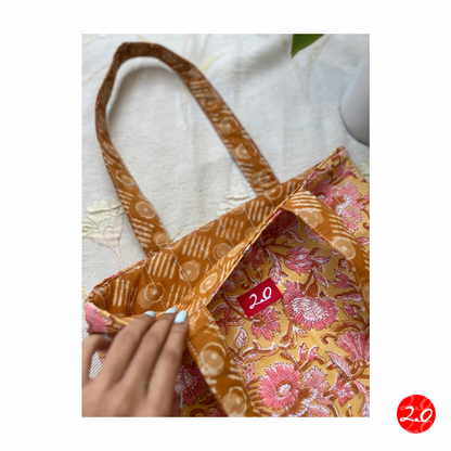 Mustard Batik Reversible Tote bag