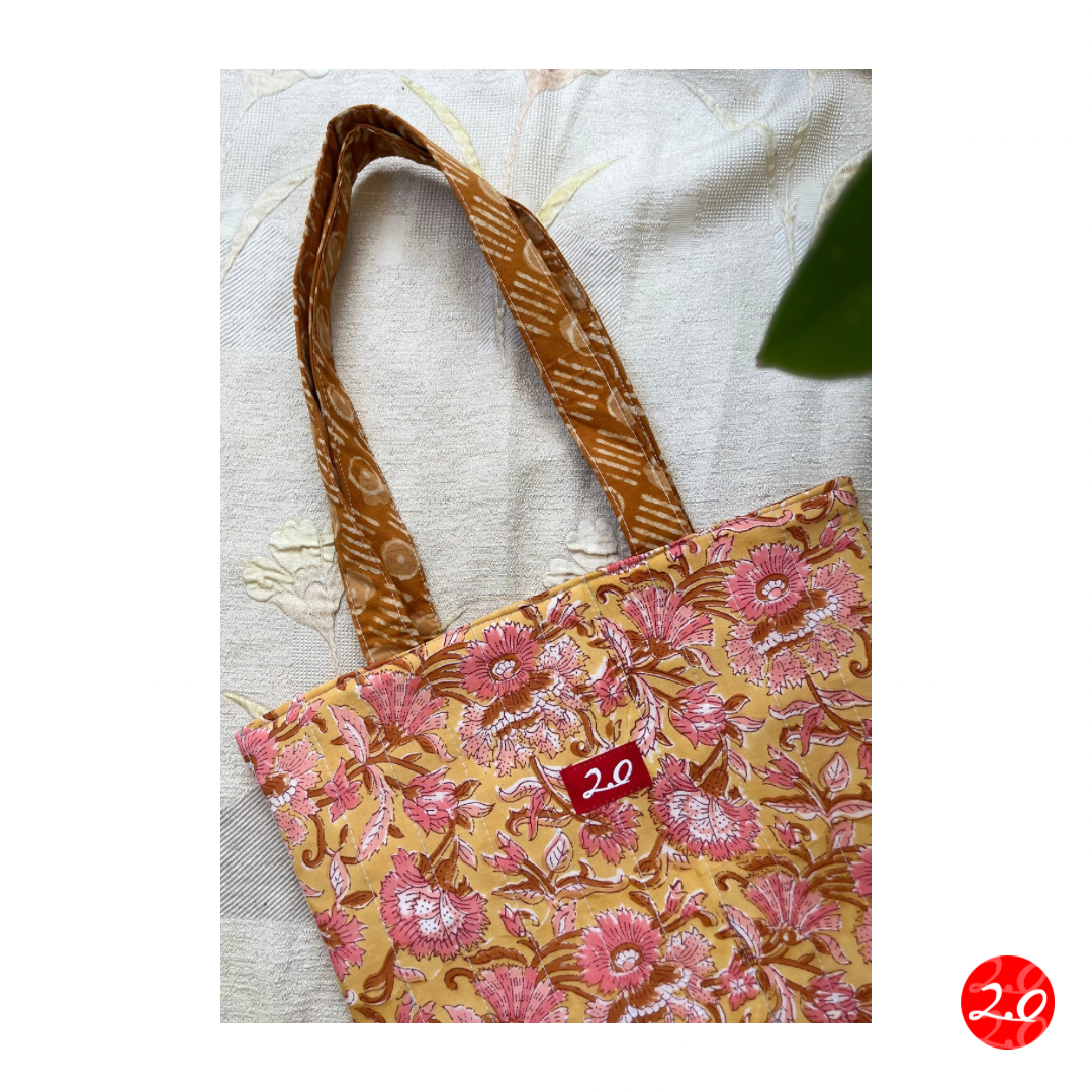 Mustard Batik Reversible Tote bag