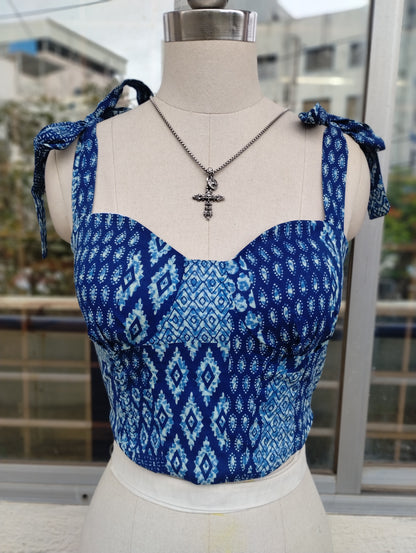 Indigo collage corset top