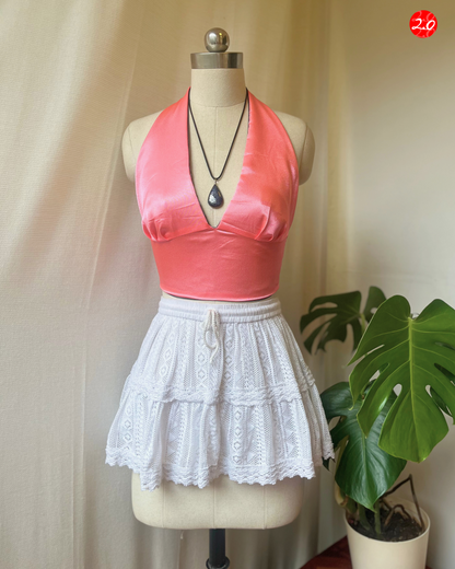 Pink-Grey Satin Reversible Halter Top