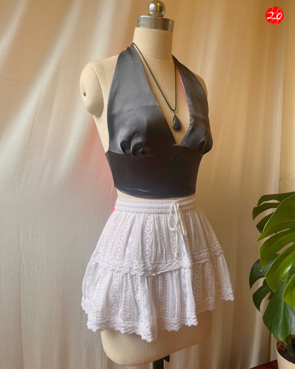 Pink-Grey Satin Reversible Halter Top