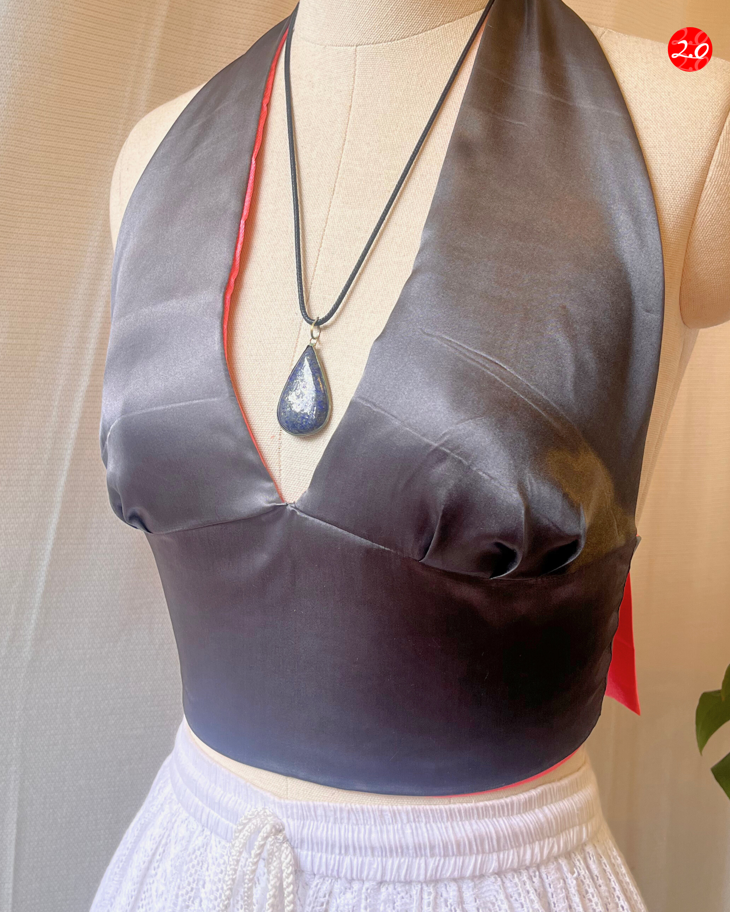 Pink-Grey Satin Reversible Halter Top