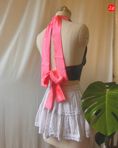 Pink-Grey Satin Reversible Halter Top