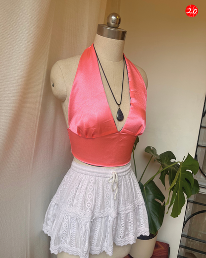 Pink-Grey Satin Reversible Halter Top