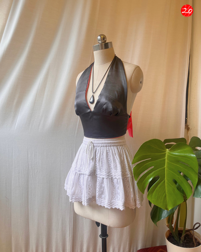 Pink-Grey Satin Reversible Halter Top