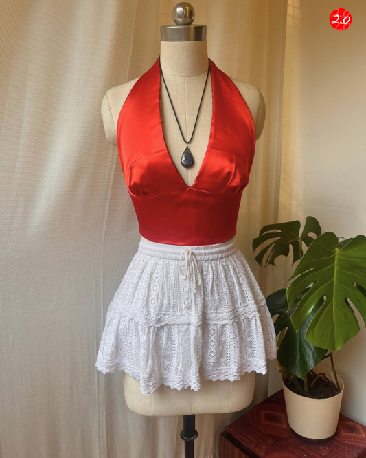 Crimson-Coffee Satin Reversible Halter Top