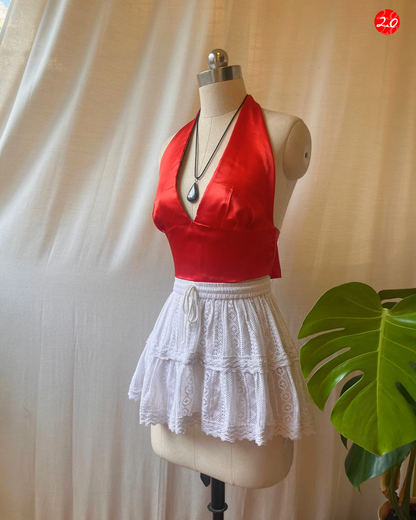 Crimson-Coffee Satin Reversible Halter Top